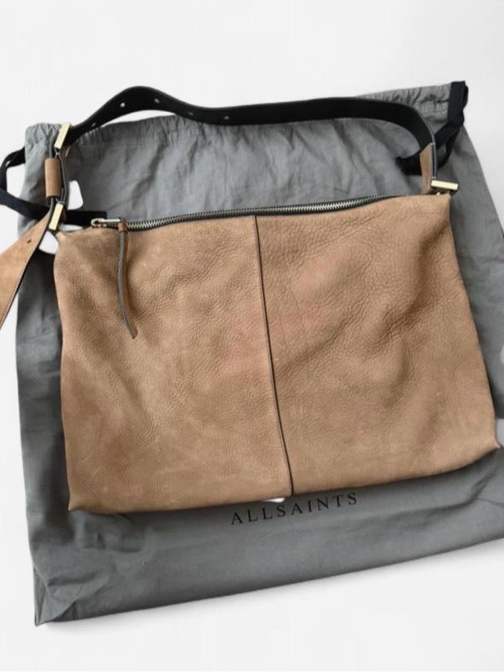 AllSaints Beige Suede Shoulder Bag Boho Western Y2K Designer Purse